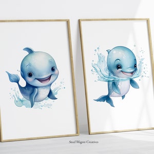 Cute Dolphin Kids Room Wall Art, Digital Dolphin Baby Nursery Prints, Dolphin Lovers Ocean Art Work, Printable Dolphin Artwork