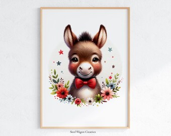 Cute Baby Donkey Wall Art Nursery Animal Prints on Demand - Donkey Art Print Kids Room Decor Nursery Prints - Printable Wall Art Poster Art
