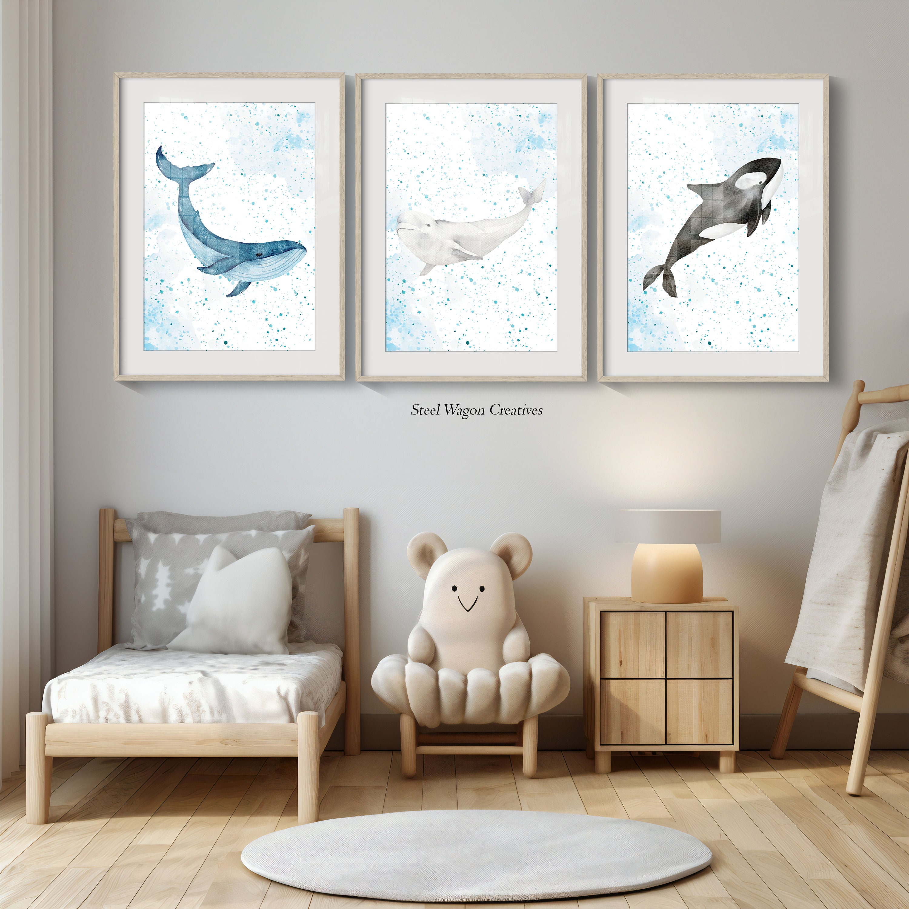 Watercolor Whale Nursery Wall Art Trio, Ocean Whales Boys Room Decor ...