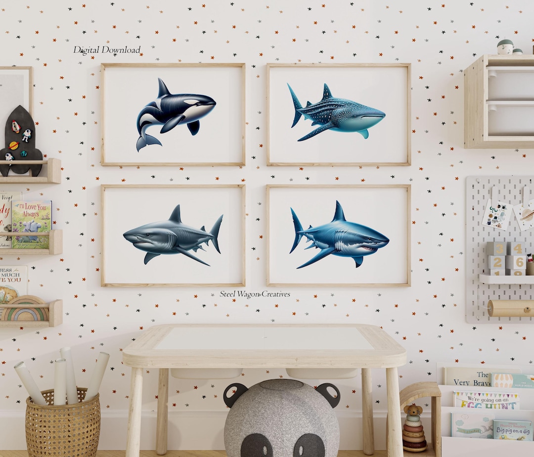 Orca Wall Art Prints for Boys Room Decor for Kids Room Shark Prints Sea ...