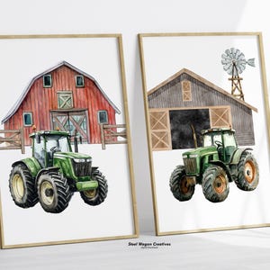 Farm Tractor Nursery Wall Art, Red Barn Print, Kids Room Decor, Farmhouse Artwork, Toddler Boys Playroom, Rustic Country, Digital Printable