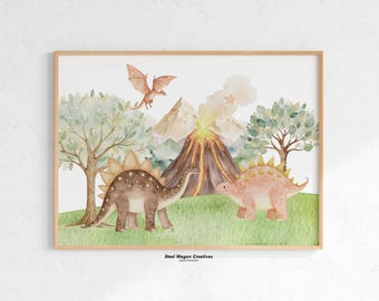 Dinosaurus kinderkamer print, dino kinderkamer kunst voor jongens, afdrukbare dinosaurus print, dinosaurus kinderkamer decor voor kinderkamer, speelkamer digitale prints