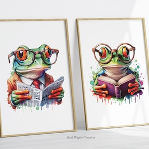 Funny Frogs Art Kids Room Printable Nursery Art Reading Frog Wall Art Boys Room Decor Prints Wall Art for Kids Animal Prints for Toddler Art