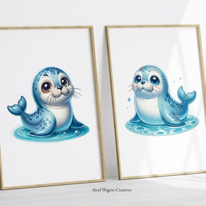 Cute Baby Seal Nursery Art, Sea Animal Artwork, Seal Art Print, Ocean Art Work, Sea Life Paintings, Printable Seal Wall Art, Kids Room Decor