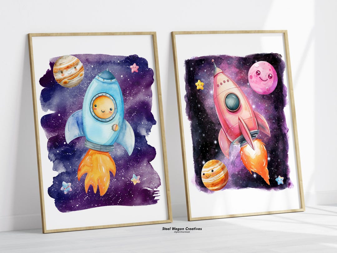 Outer Space Nursery Prints, Space Rocket Art, Galaxy Kids Room Decor ...