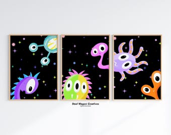 Alien Nursery Wall Art: Outer Space Monster Prints for Kids Room, Digital Printables