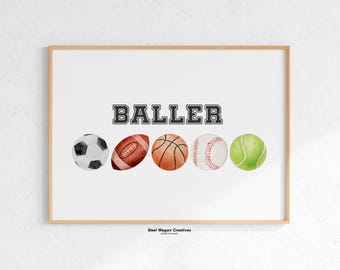 Watercolor Sports Prints, Sports Nursery Decor, Baseball Print, American Football Prints, Basketball Art, Tennis Print, Soccer Poster Boys