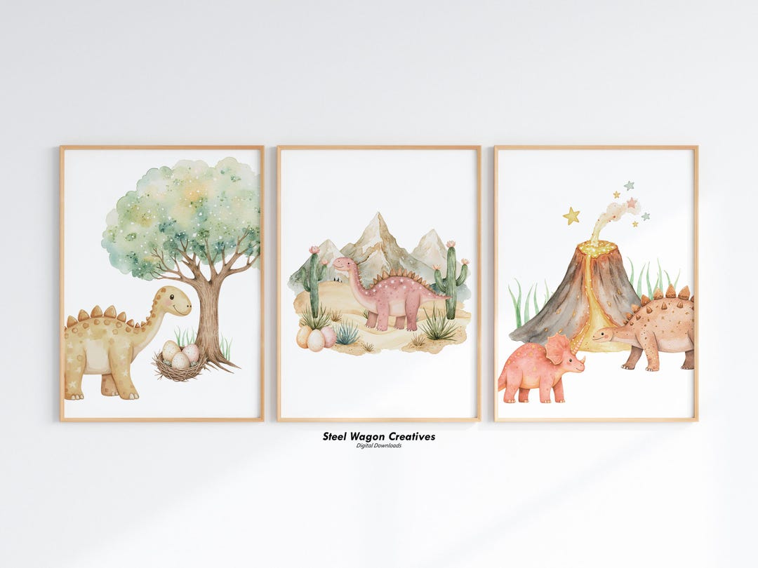 Dinosaur Nursery Decor, Set of 3 Dinosaur Prints, Dino Nursery Art for ...
