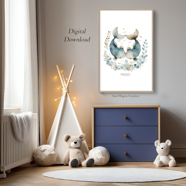 Pisces Baby Zodiac Signs, Nursery Astrology Painting, Cute Pisces ...