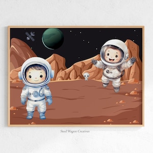 Astronaut Nursery Art, Astronaut Print, Alien Art Print, Outer Space Poster Art Kids, Digital Outerspace Decor Playroom, Whimsical Wall Art