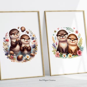 Cute Otter Nursery Wall Art Prints for Kids Digital Prints Sea Otter - Ocean Animals Nursery Watercolor Paintings for Kids Art Prints Sea