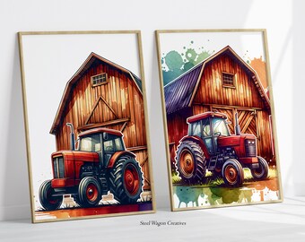 Red Tractor Nursery Print for Kids Room Art for Nursery Farm Prints Wall Art Digital Prints - Farm Art Print for Nursery Boy Decor for Kids