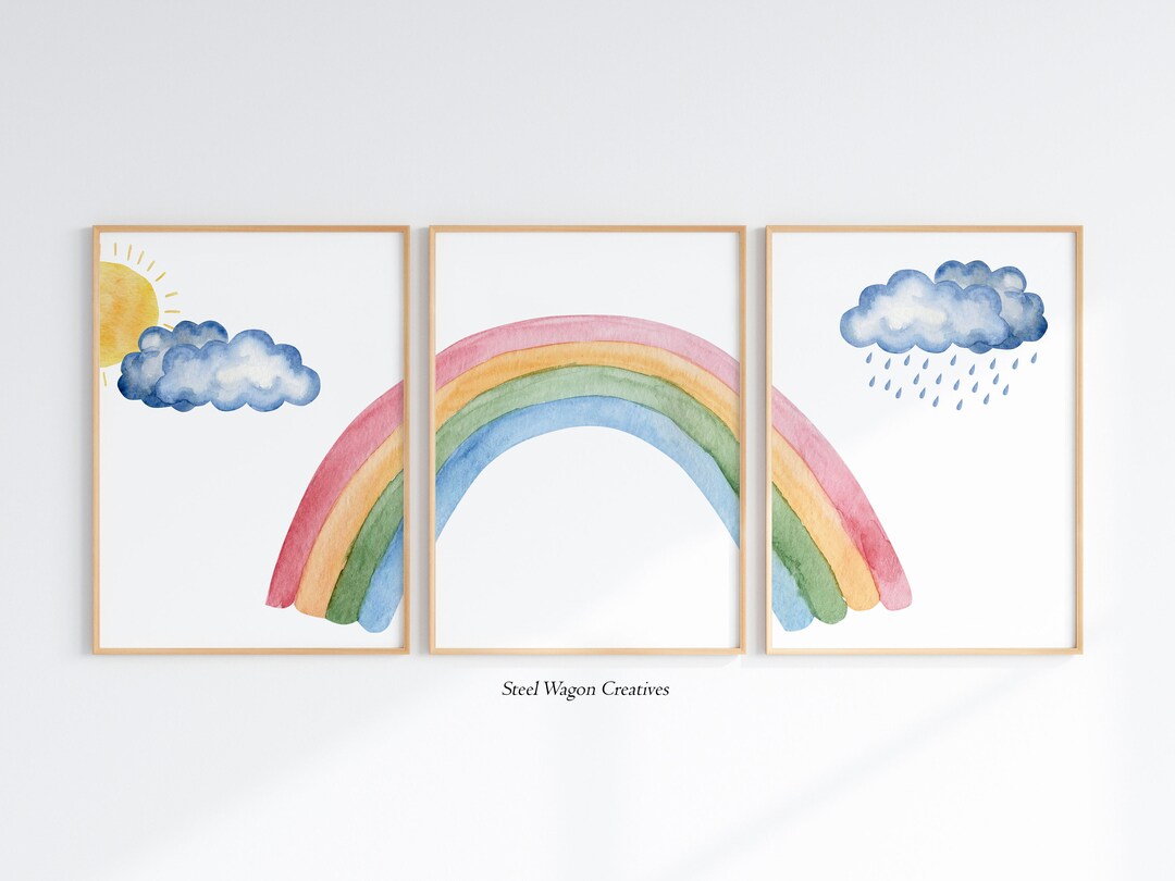 Watercolor Rainbow Nursery Wall Art, Colorful Kids Room Digital Prints ...