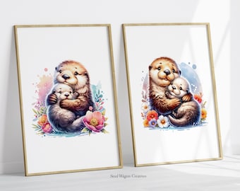 Cute Otter Baby Nursery Wall Art Prints for Kids Room Wall Art Nursery Girls Art for Kids Decor - Sea Otter Art Baby Otter Print for Nursery