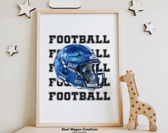 Lámina de fútbol para guardería, arte mural deportivo de fútbol americano, láminas deportivas para habitación de niños, póster imprimible con casco de fútbol, regalos para niños pequeños