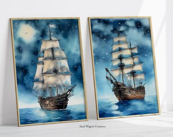 Arte de barco pirata, guardería pirata, arte de pared de barco pirata, niños con barco pirata, impresión de barco pirata, decoración de barco pirata, impresiones de arte pirata