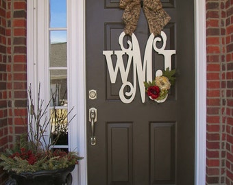 Custom Monogram Door Hanger Burlap Bow House Warming Etsy
