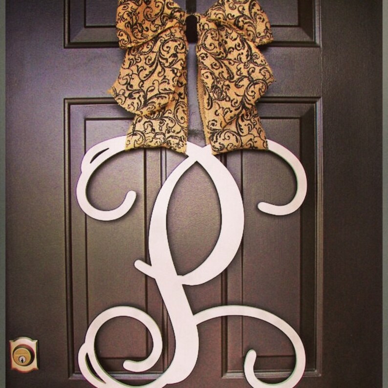 Custom Single UNFINISHED monogram door hanger / BURLAP bow/ Etsy