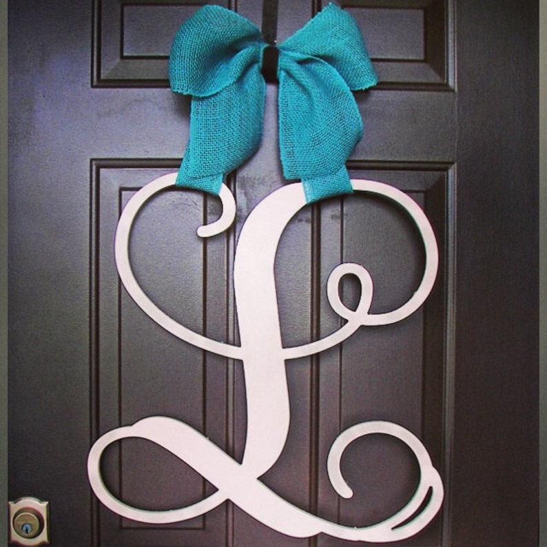 Custom Single UNFINISHED monogram door hanger / BURLAP bow/ Etsy