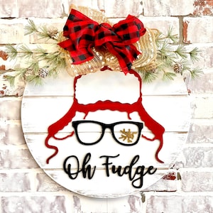 Oh Fudge Christmas Story Door Hanger Wreath Ralphie Hat Doorhanger Christmas Story Wreath image 1