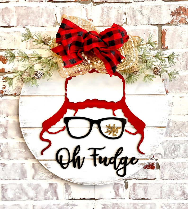 Oh Fudge Christmas Story Door Hanger Wreath Ralphie Hat Doorhanger Christmas Story Wreath image 1