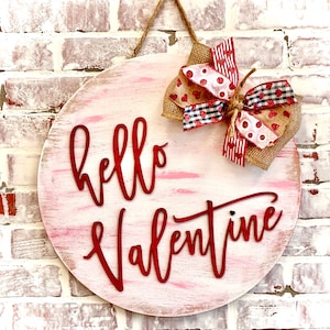Hello Valentine wooden Heart doorhanger wreath-Valentines Day wreath- Door Hanger