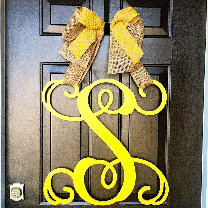 Custom Single MONOGRAM Door Hanger / BURLAP Bow/ House Warming Etsy