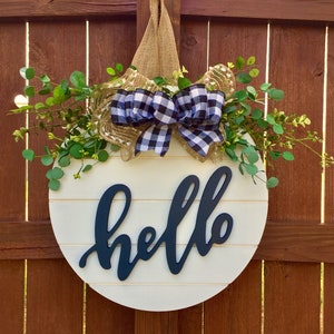 Farmhouse shiplap Hello wreath Doorhanger - Hello wreath doorhanger - hello doorhanger - hi wreath - round shiplap wreath