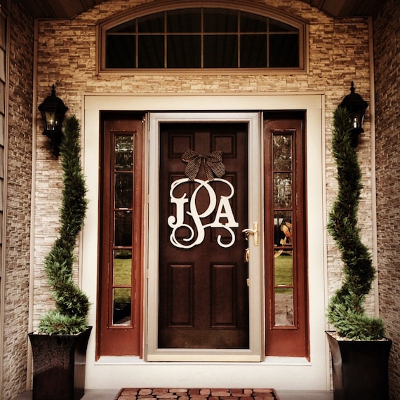 Monogram Front Door Wreath Wooden Vine Script Monogram Etsy