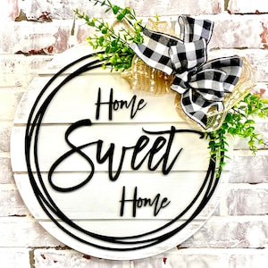 Home Sweet Home Farmhouse Wreath Doorhanger - Hello wreath door hanger - family name doorhanger - round shiplap wreath