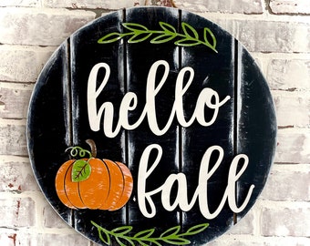 Hello Fall Farmhouse Door Hanger Wreath - Doorhanger- Fall Farmhouse Doorhanger