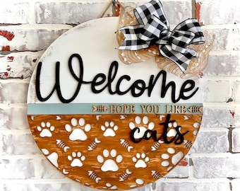 Welcome Hope You Like Cats Doorhanger Wreath - Cat Door Hanger - All seasons