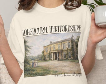 Pride and Prejudice shirt, Longbourne Graphic Comfort Colors Tee, Mr. Darcy and Elizabeth Bennet Jane Austen shirt, Classic Book lover gift