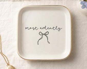 Jane Austen Quote Ceramic Jewelery Dish, Pride and Prejudice Book Lover Gift, Most Ardently Ring Dish