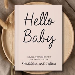 Baby Shower Guestbook, Hello Baby Minimalist Custom Welcome Book, Personalized Wishes for baby notebook, Advice for parents