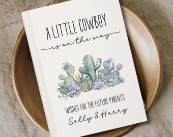 Libro de visitas para baby shower de vaqueros, baby shower con temática de cactus del oeste, bienvenida personalizada, cuaderno de deseos personalizado para bebé, consejos para padres