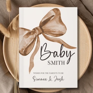 Coquette Baby Shower Guestbook, Sweet Baby Brown Bow Welcome Book, Personalized Wishes for Baby Notebook, Advice for Parents Gender Reveal