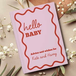 Baby Shower Guestbook, Hello Baby Welcome Book, Personalized Wishes for baby notebook, Advice for parents memory book, Custom Wavy design