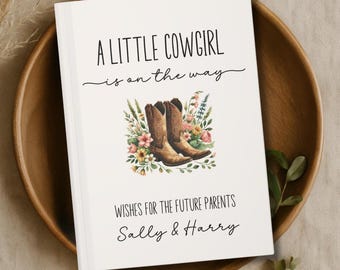 Libro de visitas para baby shower de vaquera, libro de bienvenida personalizado, deseos occidentales personalizados para bebé, consejos para padres, la pequeña vaquera en camino