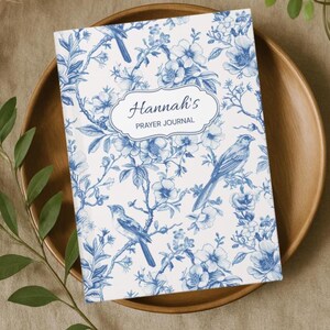 Personalized Prayer Journal For Christian, Blue Toile Gift for Women, Custom Bible Study Notebook, Confirmation Christian Mom Teen Gift