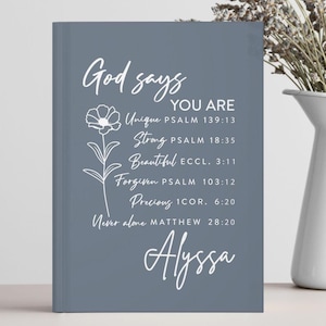 Personalized Prayer Journal for Women, Custom God Says You Are Bible Study Notebook, Christian Gift for Mom Aunt Niece Friend, Devotional