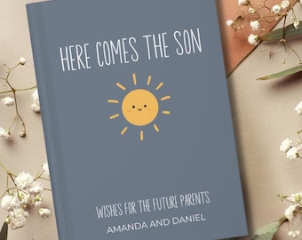 Baby Shower Guestbook, Here Comes the Son Custom Welcome Book, Personalized Wishes for baby notebook, Advice for parents memory book