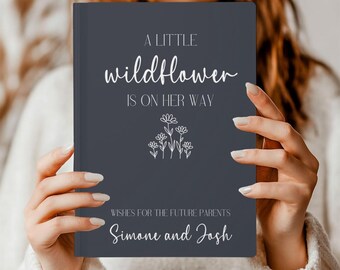 Gästbok för babyshower, anpassad välkomstpresent med vildblomma, babyshower med blomtema, personliga önskemål för babyshowern, råd för föräldrar
