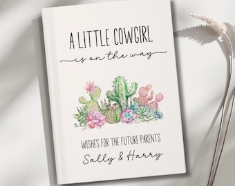 Libro de visitas para baby shower de Cowgirl Cactus, libro de bienvenida personalizado, deseos occidentales personalizados para bebé, consejos para padres, Little Cowgirl