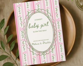 Gastenboek babyshower, bloemen lief babymeisje vintage welkomstboek, notitieboek gepersonaliseerde wensen voor baby, geheugenboek advies voor ouders