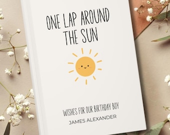 One Lap Around the Sun First Birthday Guestbook, Personalized Welcome, Custom Memory Book, 1st Birthday wishes