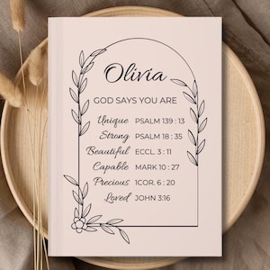 Personalized Prayer Journal for Women, Custom God Says You Are Bible Study Notebook, Christian Gift, teen girl gift
