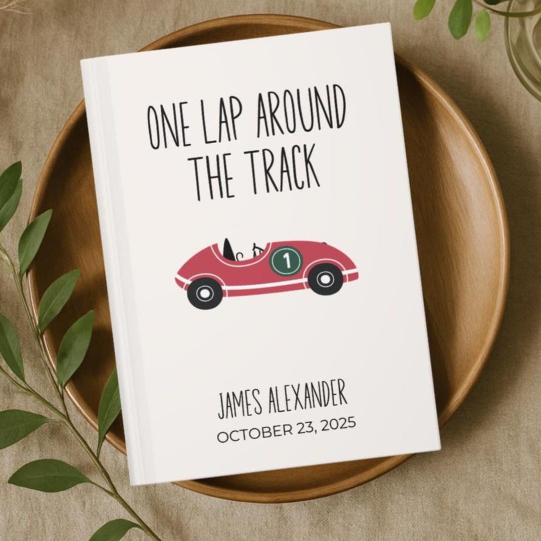One Lap Around the Track First Birthday Guestbook, Race Car ...