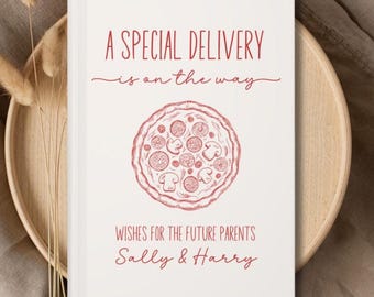 Gastenboek pizza babyshower, speciale bezorging themadouche, welkom op maat, notitieboek gepersonaliseerde wensen voor baby, advies voor ouders