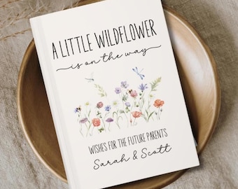 Gästbok för babyshower, dusch med vildblomstema, anpassad blommig välkomsthälsning, personliga önskemål för babyshowern, råd för föräldrar
